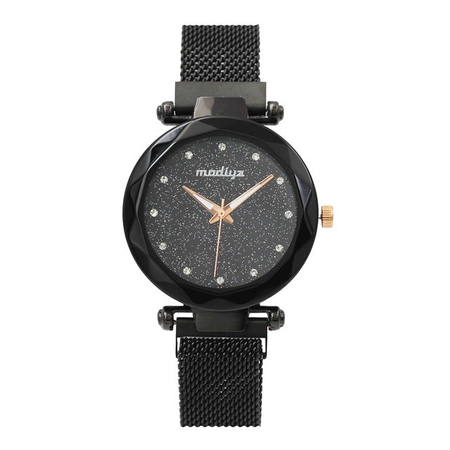Diamond Rose Gold+Sky Magnetic Watch+Casual Mesh Steel Rhinestone