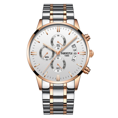 NIBOSI Men Watch Chronograph+Top Brand Luxury+Waterproof Full Steel Quartz Gold Clock