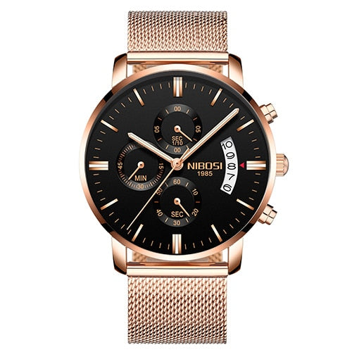 NIBOSI Men Watch Chronograph+Top Brand Luxury+Waterproof Full Steel Quartz Gold Clock