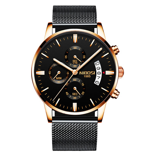 NIBOSI Men Watch Chronograph+Top Brand Luxury+Waterproof Full Steel Quartz Gold Clock