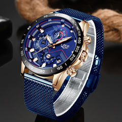 LIGE  Watches +Top Brand+Luxury  Blue Watch Men Waterproof Sport Chronograph Relogio Masculino