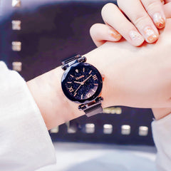 Ulzzang Luxury+Crystal Star Sky+ Purple Lady Steel Strap+Magnetic Buckle Bracelet Watch