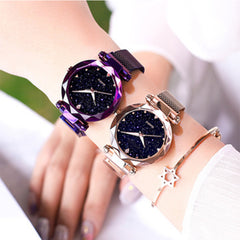 Ladies Magnetic+Starry Sky Clock+Quartz Wristwatches Luxury Watches