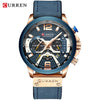Image of Men Blue Top Brand +Luxury Military Leather Wrist Watch Man Clock Fashion Chronograph Wristwatch
