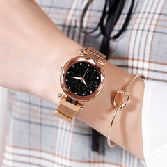 Luxury Women Watch Fashion Elegant Magnet Buckle Vibrato Purple Ladies Wristwatch Starry Sky Roman Numeral Gift Clock