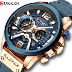 Men Blue Top Brand +Luxury Military Leather Wrist Watch Man Clock Fashion Chronograph Wristwatch