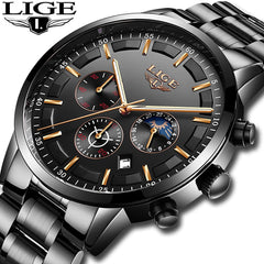 LIGE Fashion+port Quartz Clock+ Top Brand Luxury+Business Waterproof Watch