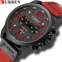 CURREN Mens Watches+Sport Wrist Watch Chronograph+ Quartz Military Genuine Leather Relogio Masculino