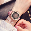 Image of Rose Gold+ Fashion Casual Crystal Dress Wristwatch+Leather Strap Quartz Watch