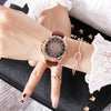 Image of Rose Gold+ Fashion Casual Crystal Dress Wristwatch+Leather Strap Quartz Watch