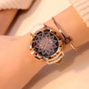 Image of Rose Gold+ Fashion Casual Crystal Dress Wristwatch+Leather Strap Quartz Watch