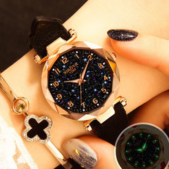 Luxury Starry Sky Watch For Women+Fashion Ladies Quartz Wristwatch Red Leather Waterproof Clock relogio feminino zegarek damski