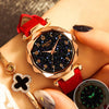 Image of Luxury Starry Sky Watch For Women+Fashion Ladies Quartz Wristwatch Red Leather Waterproof Clock relogio feminino zegarek damski