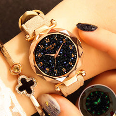 Luxury Starry Sky Watch For Women+Fashion Ladies Quartz Wristwatch Red Leather Waterproof Clock relogio feminino zegarek damski