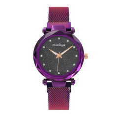 Diamond Rose Gold+Sky Magnetic Watch+Casual Mesh Steel Rhinestone