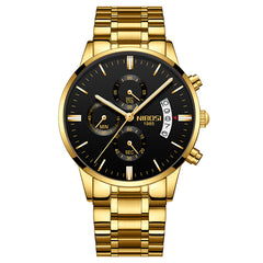 NIBOSI Men Watch Chronograph+Top Brand Luxury+Waterproof Full Steel Quartz Gold Clock