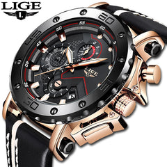 2019LIGE ] Watches +Top Brand Luxury Big Dial Military Quartz Watch Leather Waterproof]