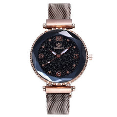 Luxury Starry Sky Watches+ Rose Gold+Mesh Magnet Buckle +Wristwatch Clock