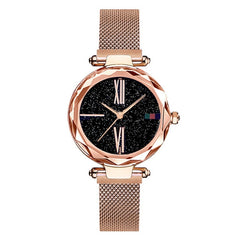 Fashion Women Rose Gold Watches Magent Buckle Starry Sky Creative minimalism Roman Numeral Hot Eleange Lady's Casual Watch Gift