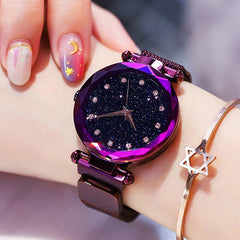 Diamond Rose Gold+ Starry Sky Magnetic Mesh+Ladies Quartz Wrist